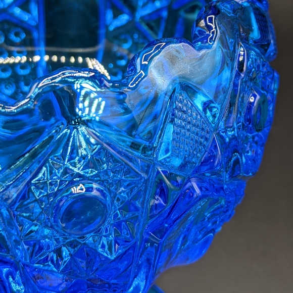 Vintage Kemple McKee Compote Scalloped Rim 6.5" Deep Blue For Christmas/ Hanukka - Picture 2 of 11